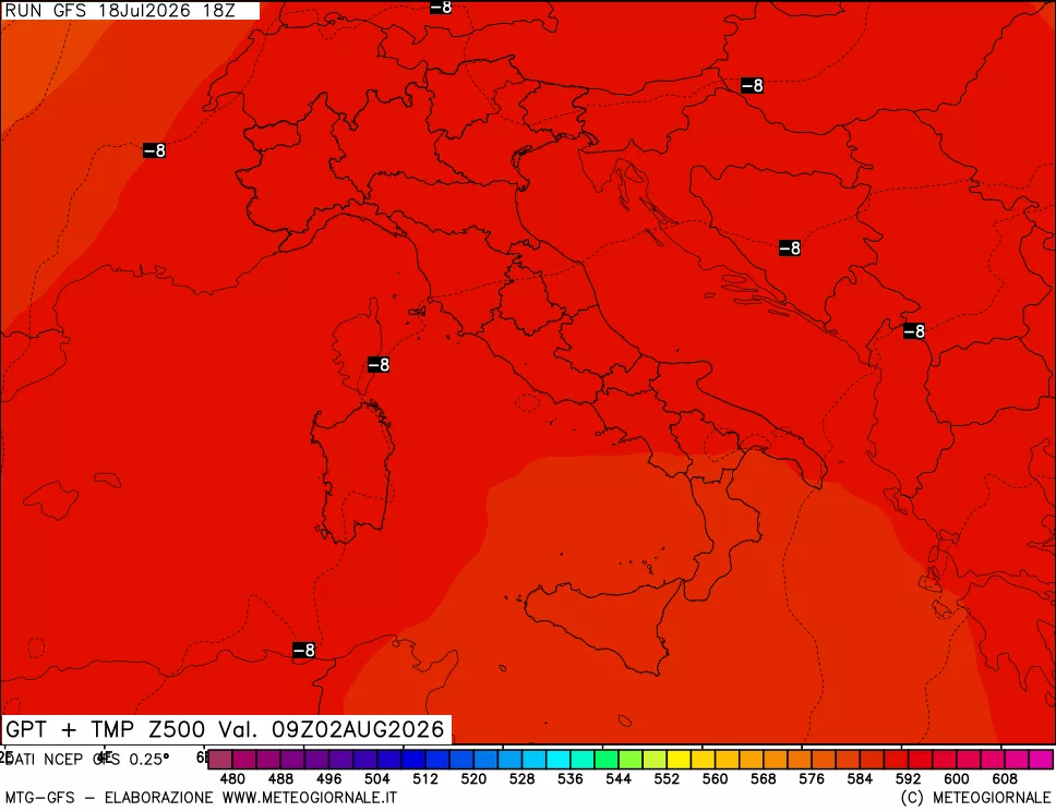 mappa 500 hPa GPT + Temp