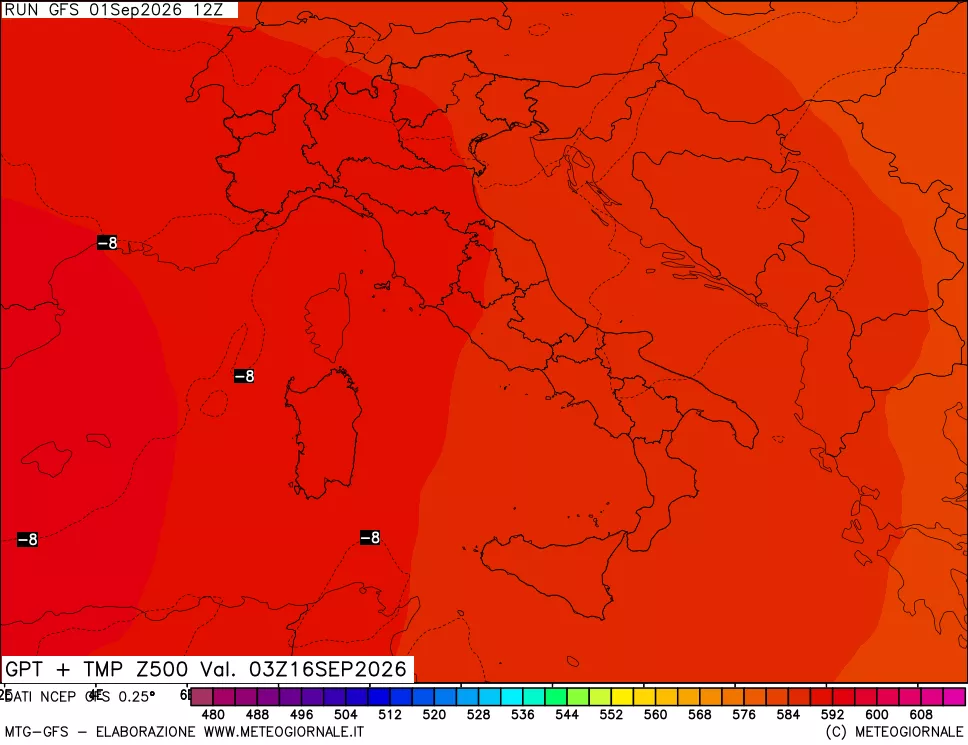 mappa 500 hPa GPT + Temp
