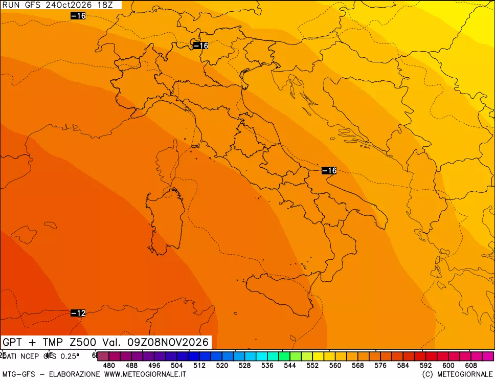 mappa 500 hPa GPT + Temp