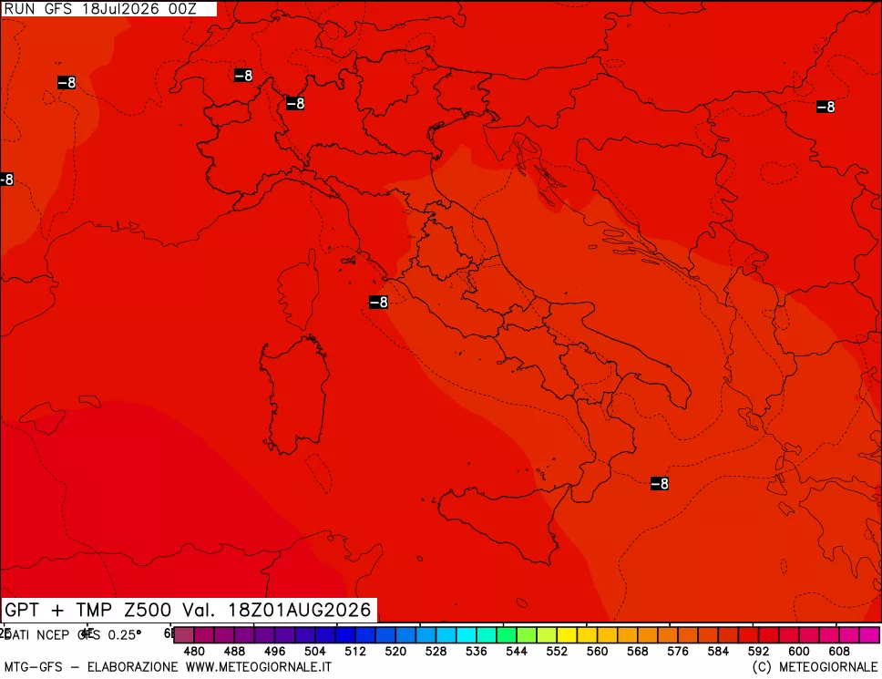 mappa 500 hPa GPT + Temp