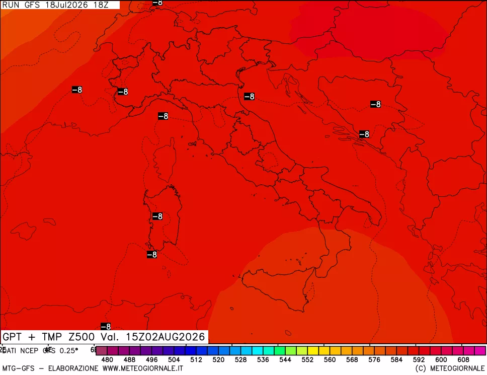 mappa 500 hPa GPT + Temp