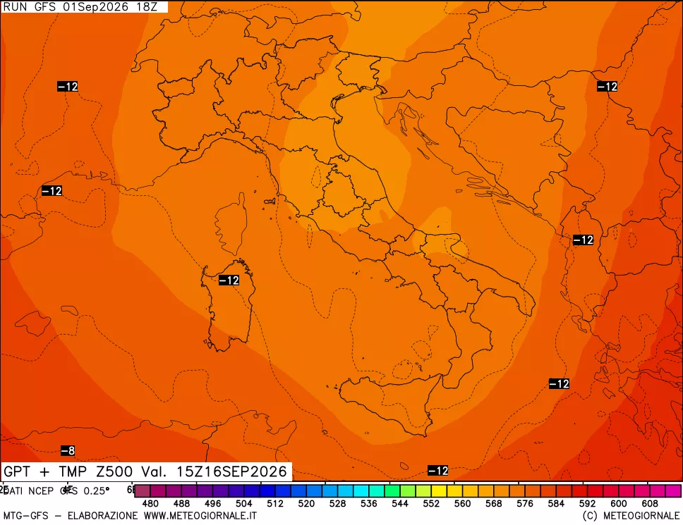 mappa 500 hPa GPT + Temp