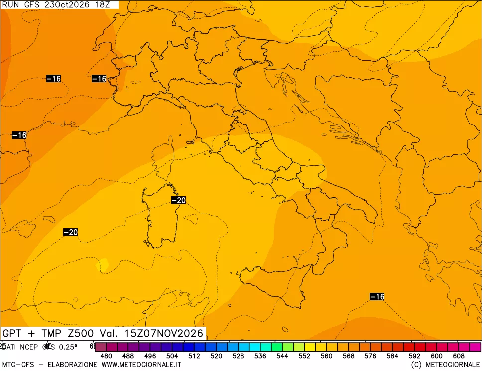 mappa 500 hPa GPT + Temp