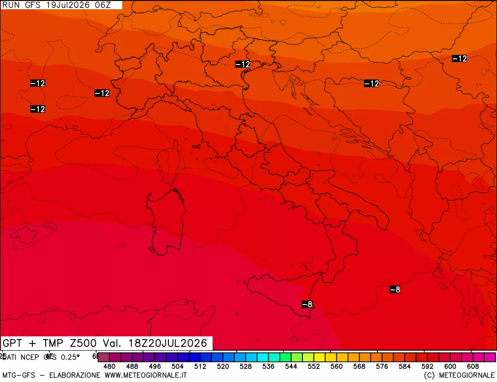 mappa 500 hPa GPT + Temp