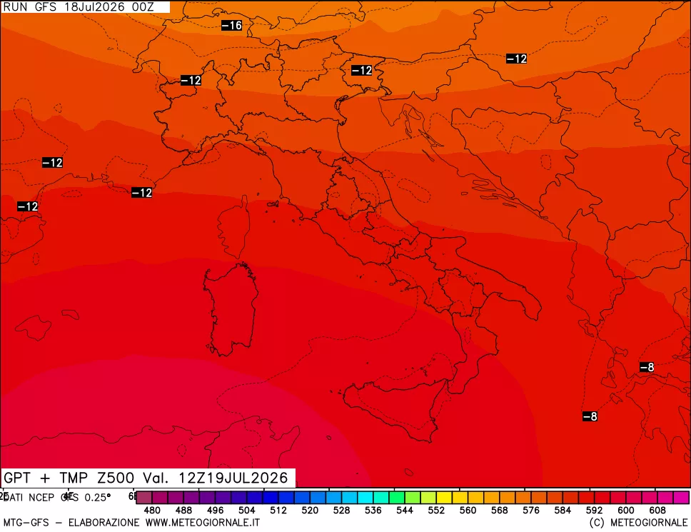 mappa 500 hPa GPT + Temp