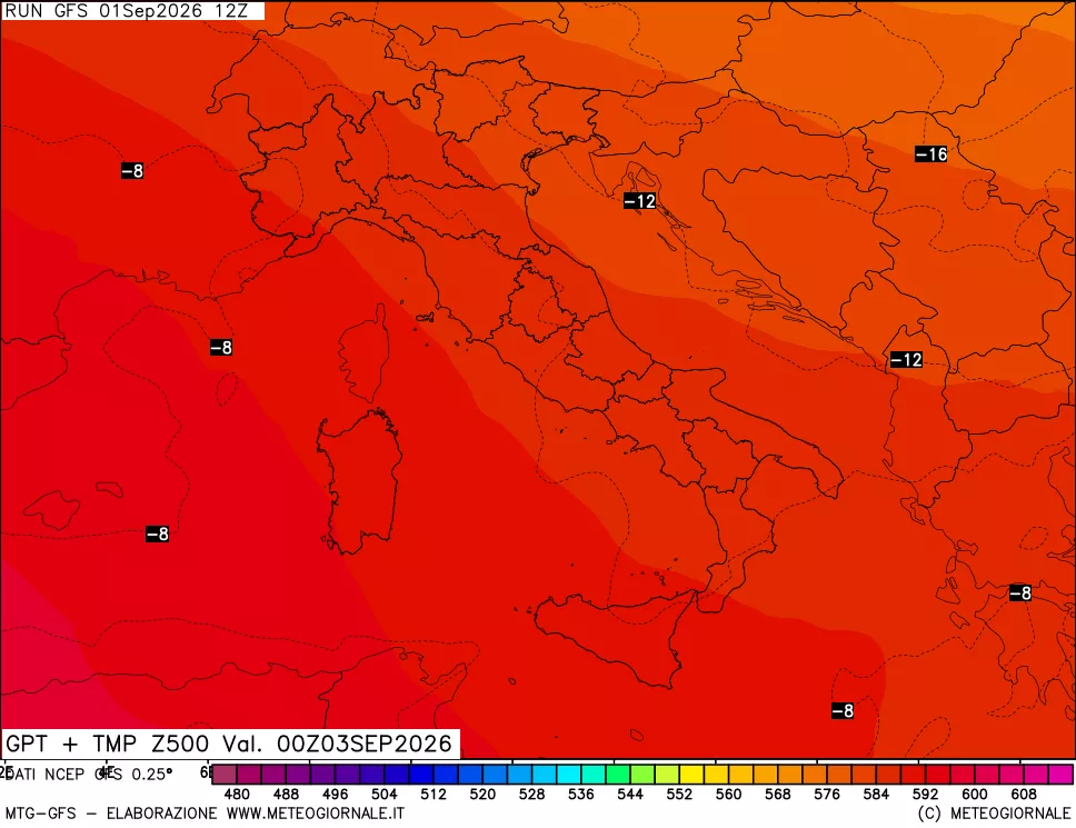 mappa 500 hPa GPT + Temp