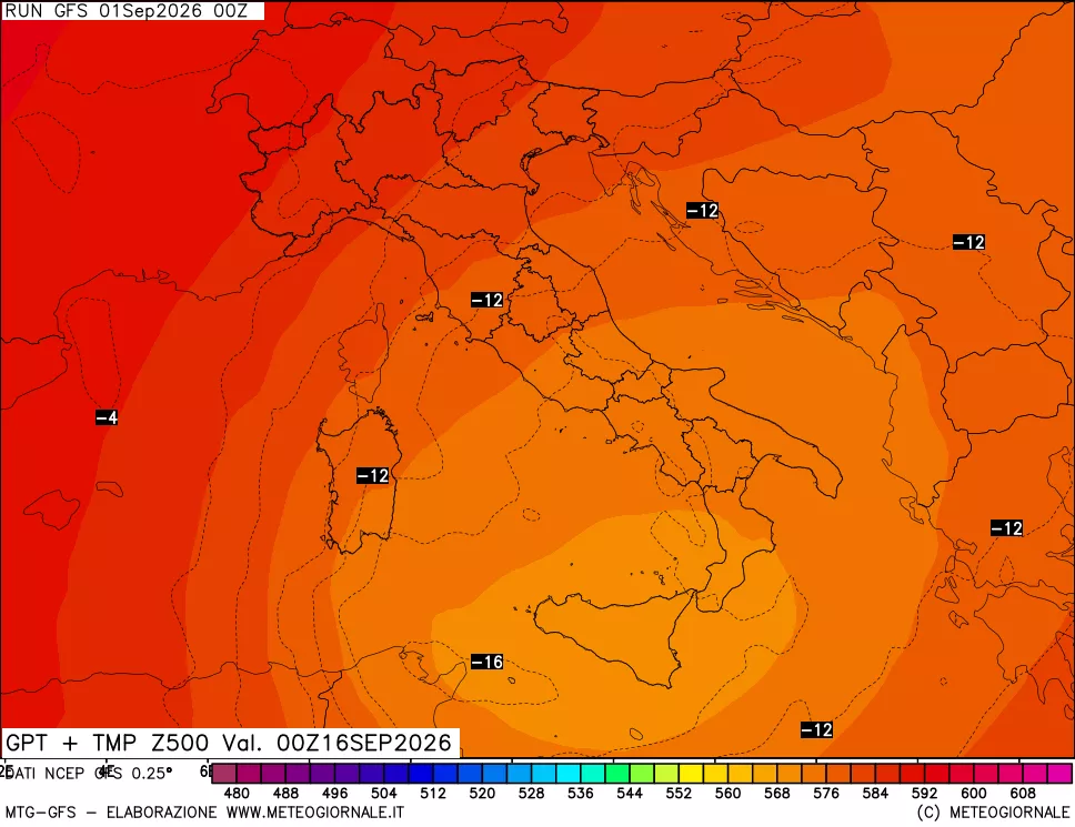 mappa 500 hPa GPT + Temp