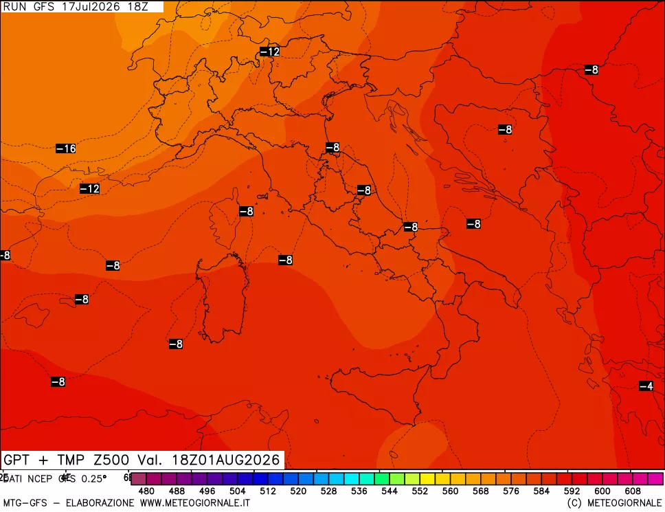 mappa 500 hPa GPT + Temp