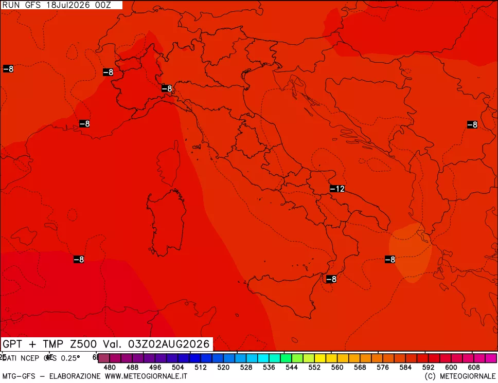 mappa 500 hPa GPT + Temp