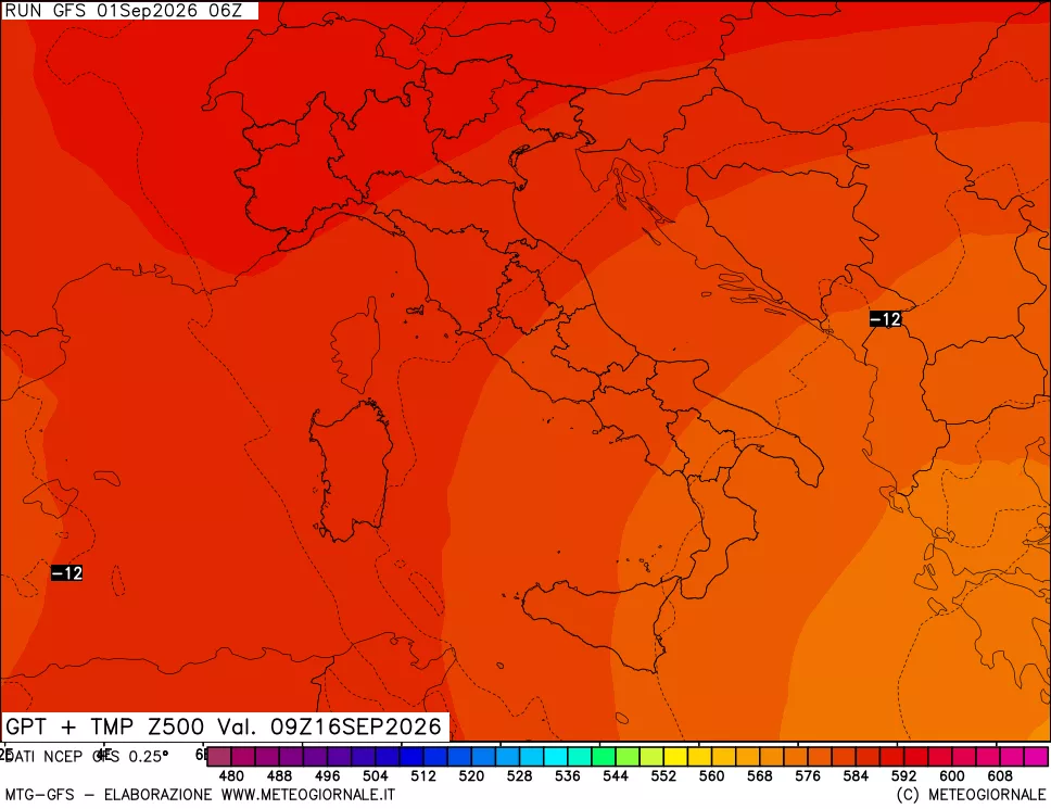 mappa 500 hPa GPT + Temp