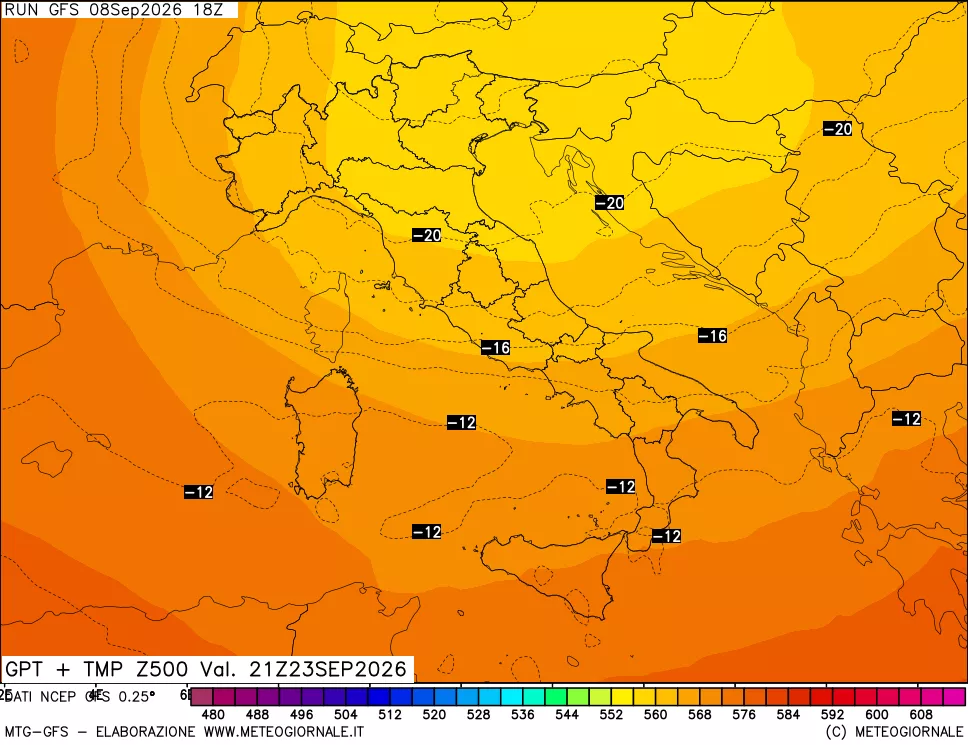 mappa 500 hPa GPT + Temp