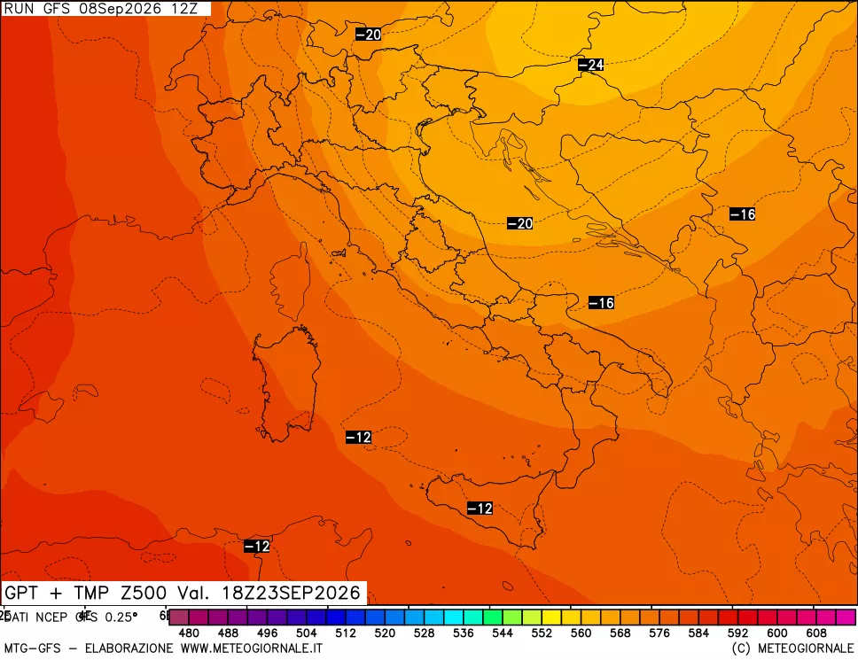 mappa 500 hPa GPT + Temp