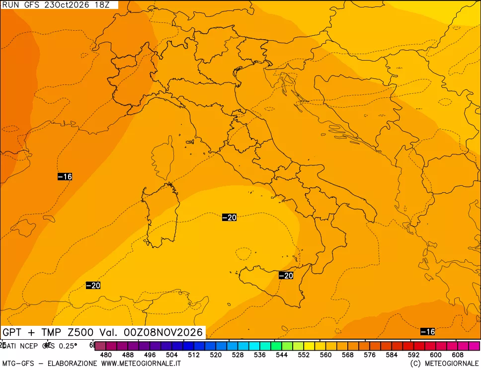 mappa 500 hPa GPT + Temp