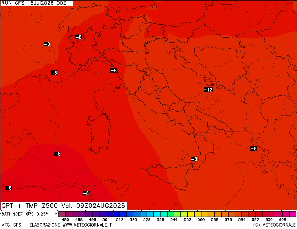 mappa 500 hPa GPT + Temp