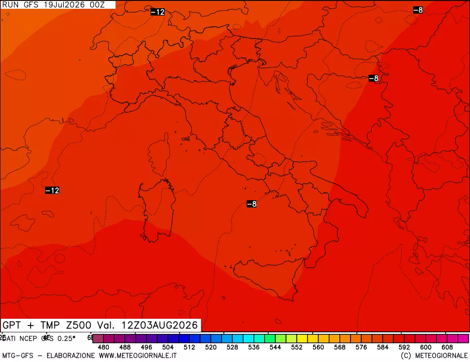 mappa 500 hPa GPT + Temp