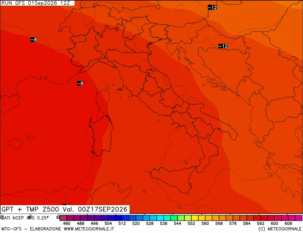 mappa 500 hPa GPT + Temp