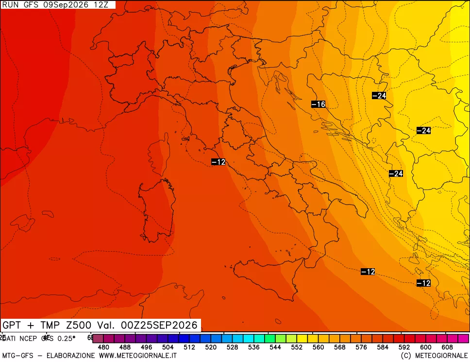 mappa 500 hPa GPT + Temp
