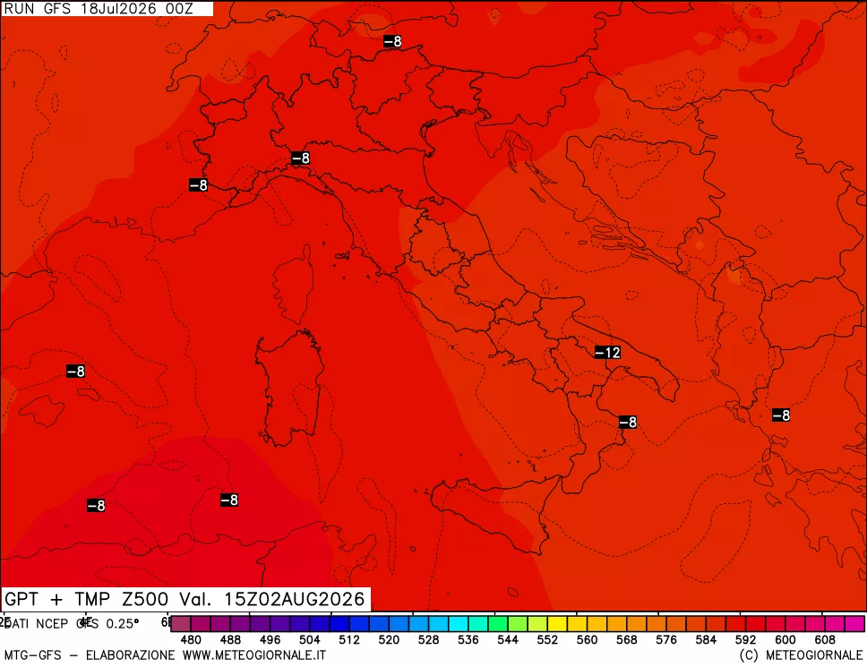 mappa 500 hPa GPT + Temp