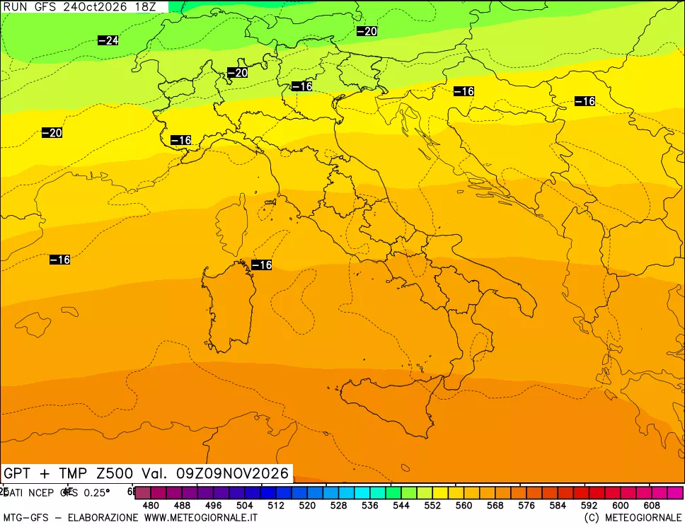 mappa 500 hPa GPT + Temp