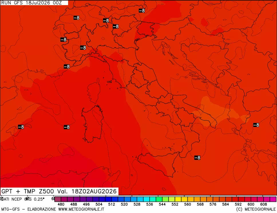 mappa 500 hPa GPT + Temp