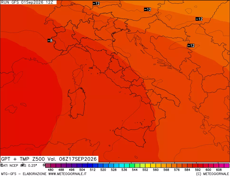 mappa 500 hPa GPT + Temp