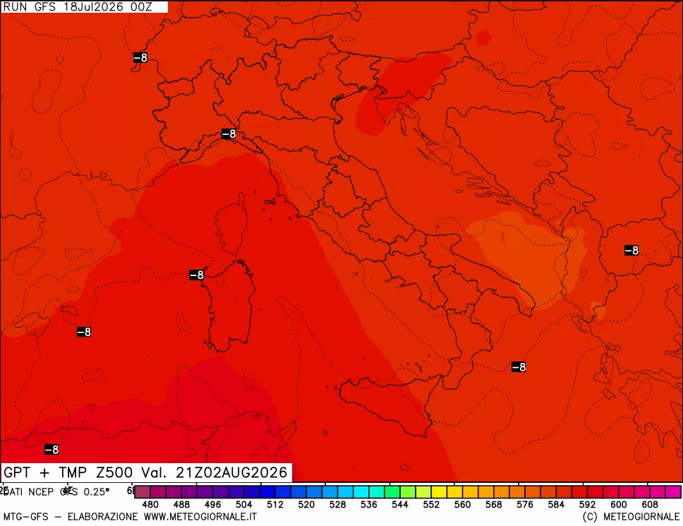 mappa 500 hPa GPT + Temp