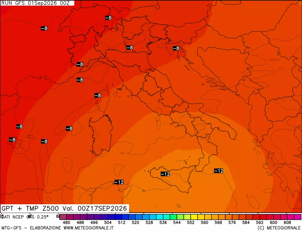 mappa 500 hPa GPT + Temp