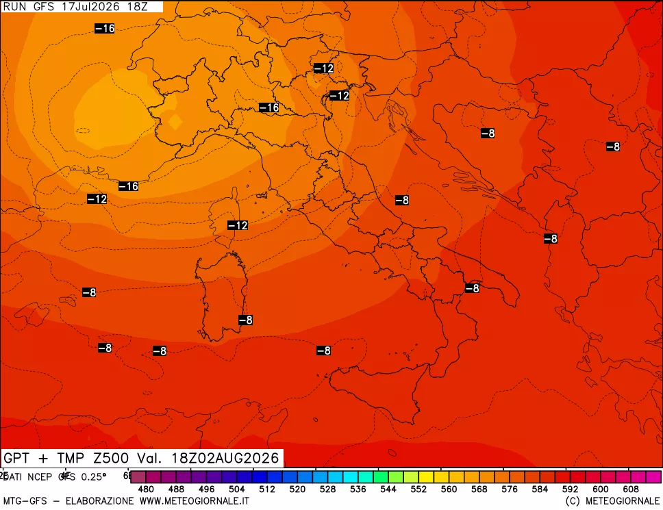 mappa 500 hPa GPT + Temp