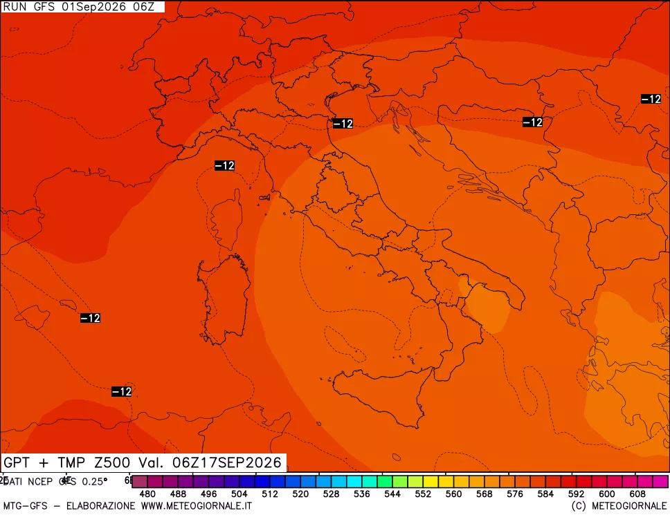mappa 500 hPa GPT + Temp
