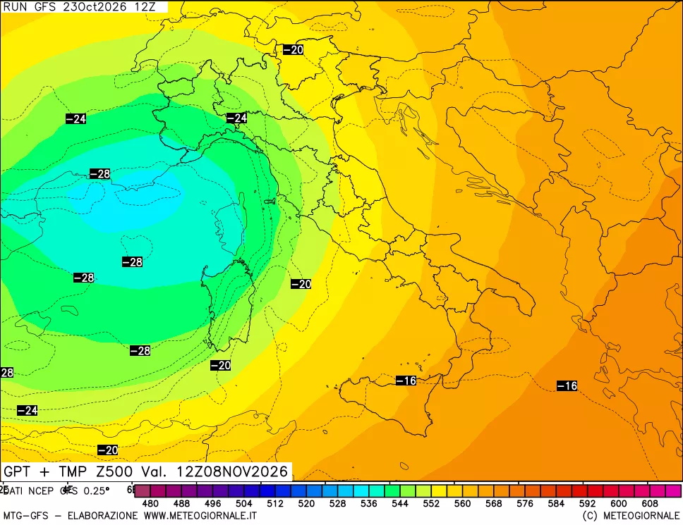 mappa 500 hPa GPT + Temp