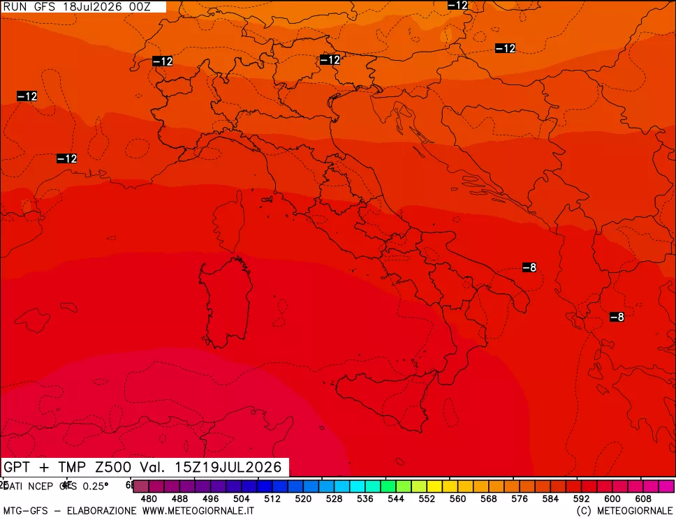 mappa 500 hPa GPT + Temp