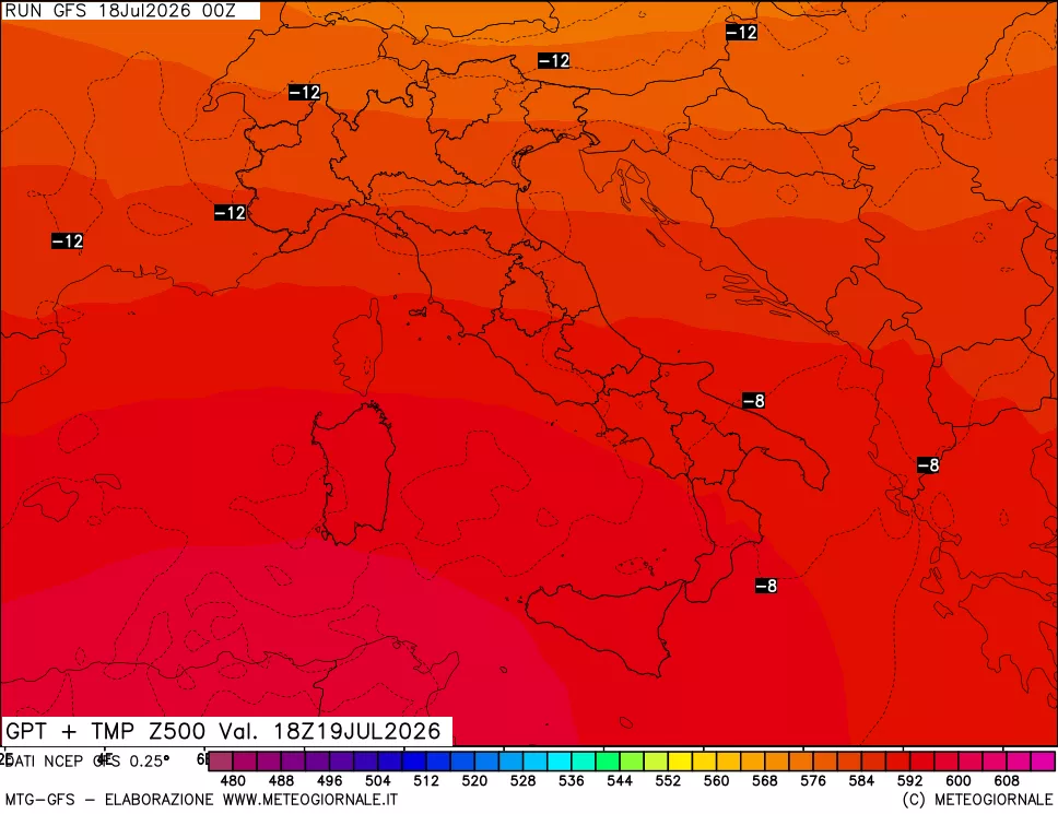 mappa 500 hPa GPT + Temp