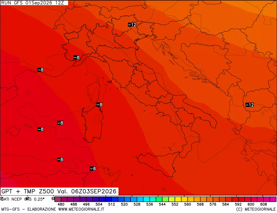 mappa 500 hPa GPT + Temp