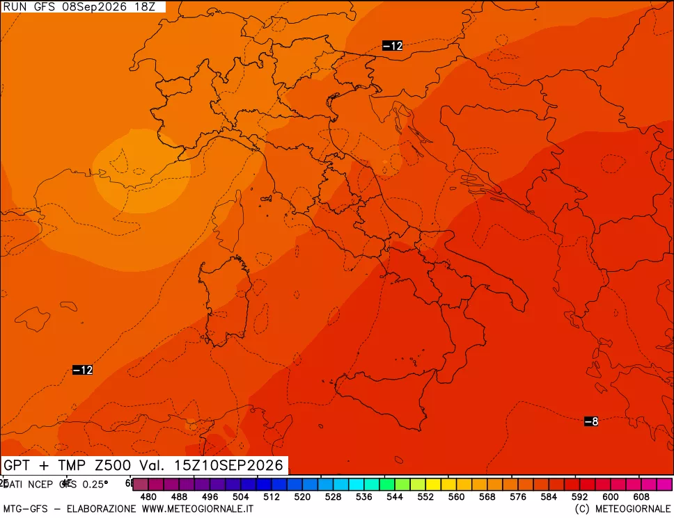 mappa 500 hPa GPT + Temp