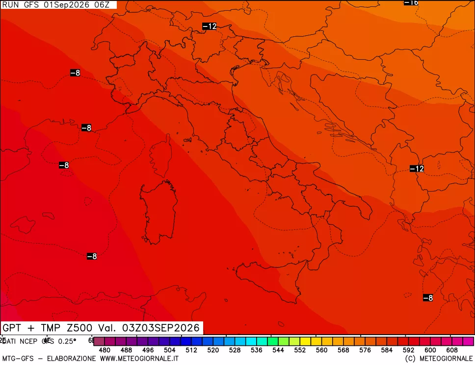 mappa 500 hPa GPT + Temp