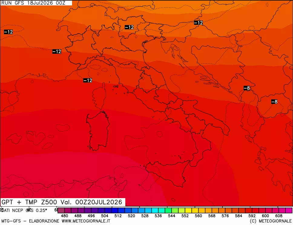 mappa 500 hPa GPT + Temp