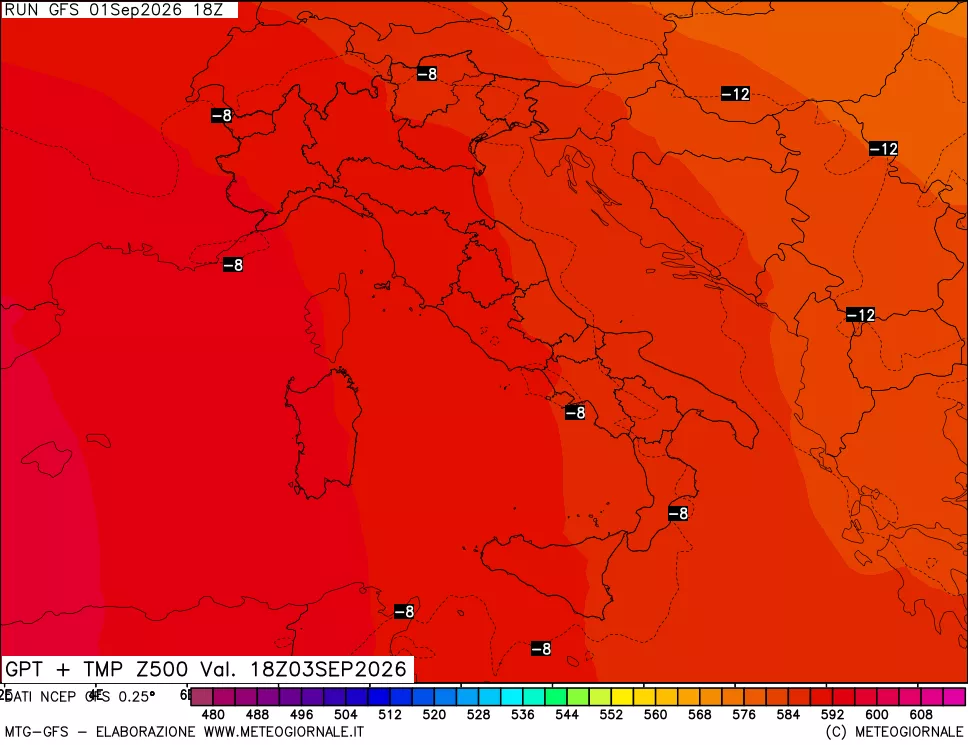 mappa 500 hPa GPT + Temp