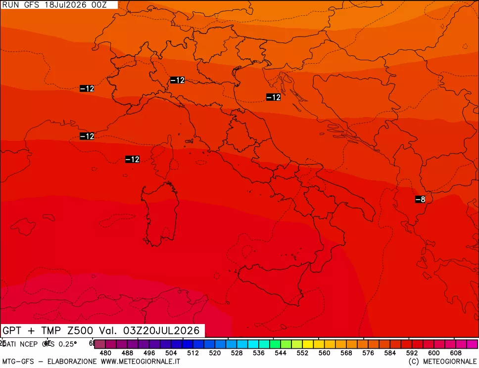 mappa 500 hPa GPT + Temp