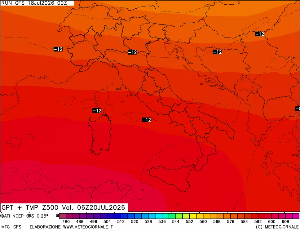 mappa 500 hPa GPT + Temp