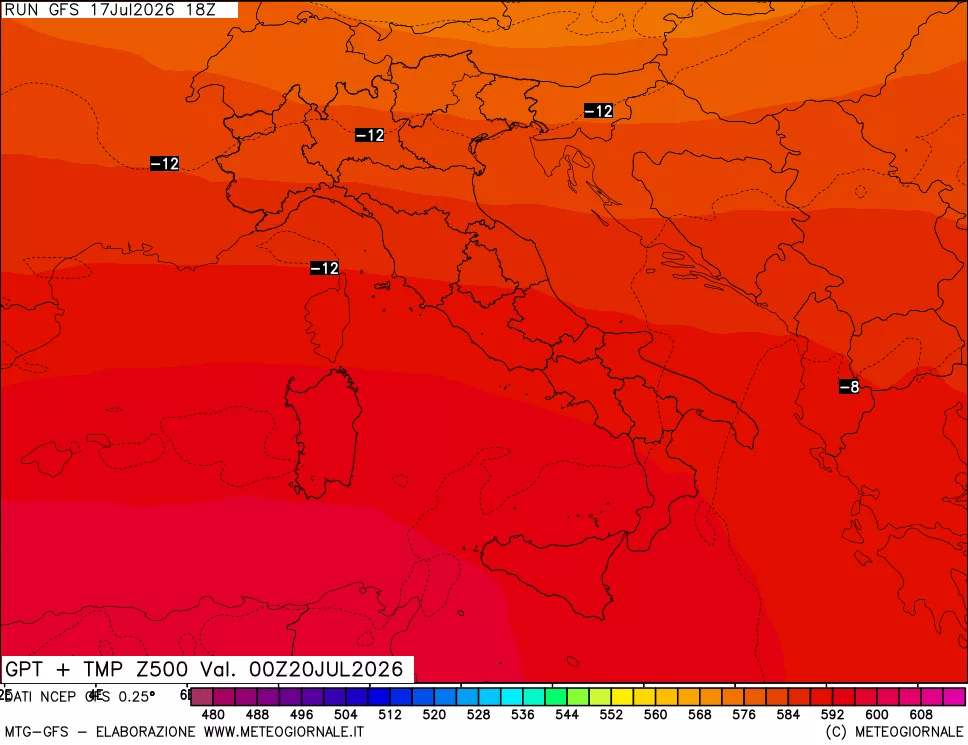 mappa 500 hPa GPT + Temp