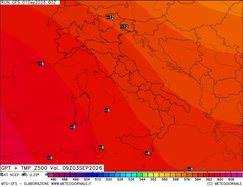 mappa 500 hPa GPT + Temp
