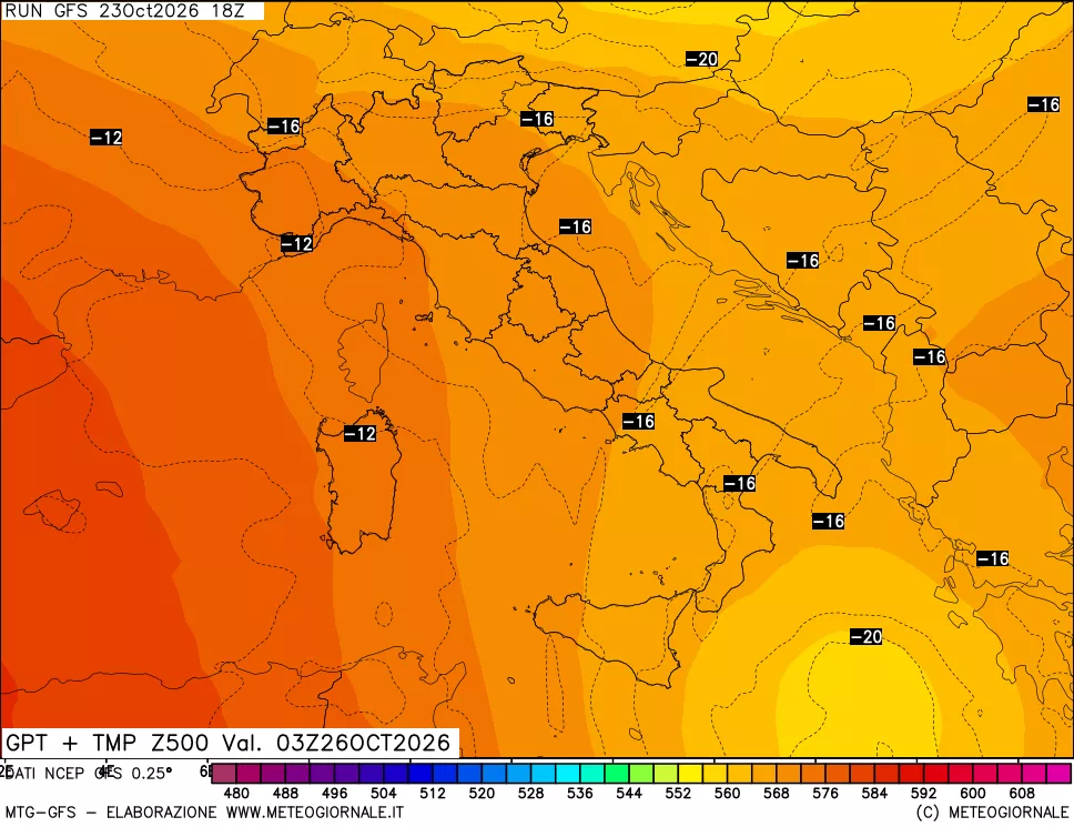 mappa 500 hPa GPT + Temp