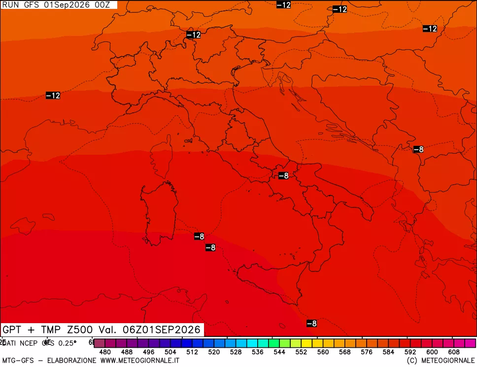 mappa 500 hPa GPT + Temp