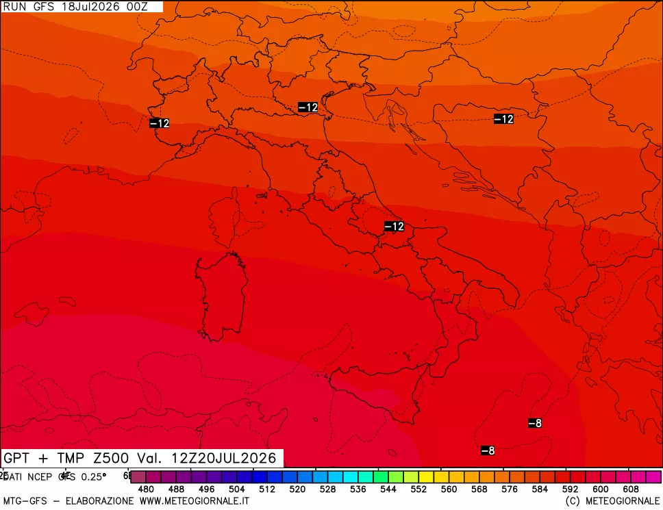 mappa 500 hPa GPT + Temp