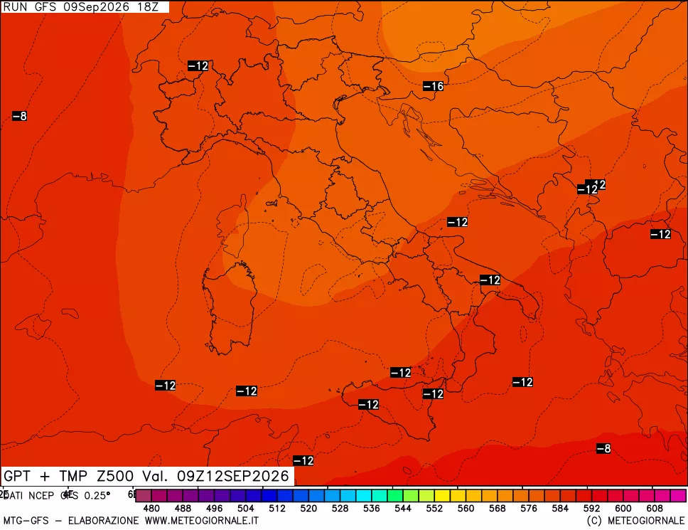 mappa 500 hPa GPT + Temp
