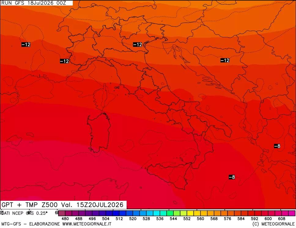 mappa 500 hPa GPT + Temp