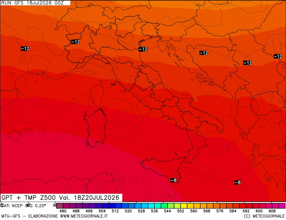 mappa 500 hPa GPT + Temp