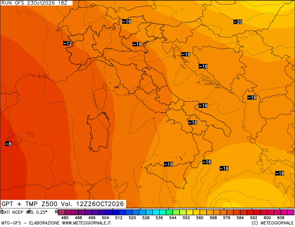 mappa 500 hPa GPT + Temp
