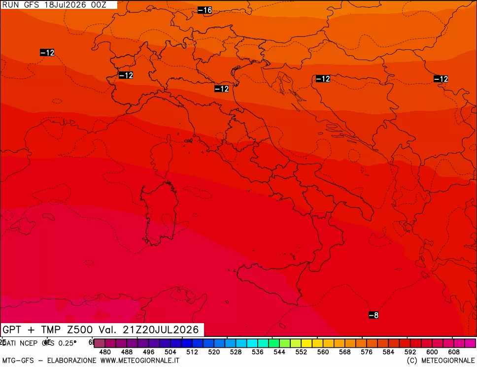 mappa 500 hPa GPT + Temp