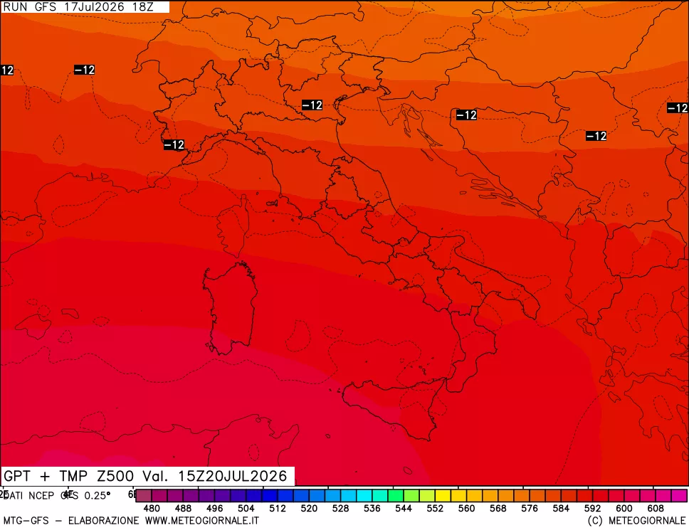 mappa 500 hPa GPT + Temp